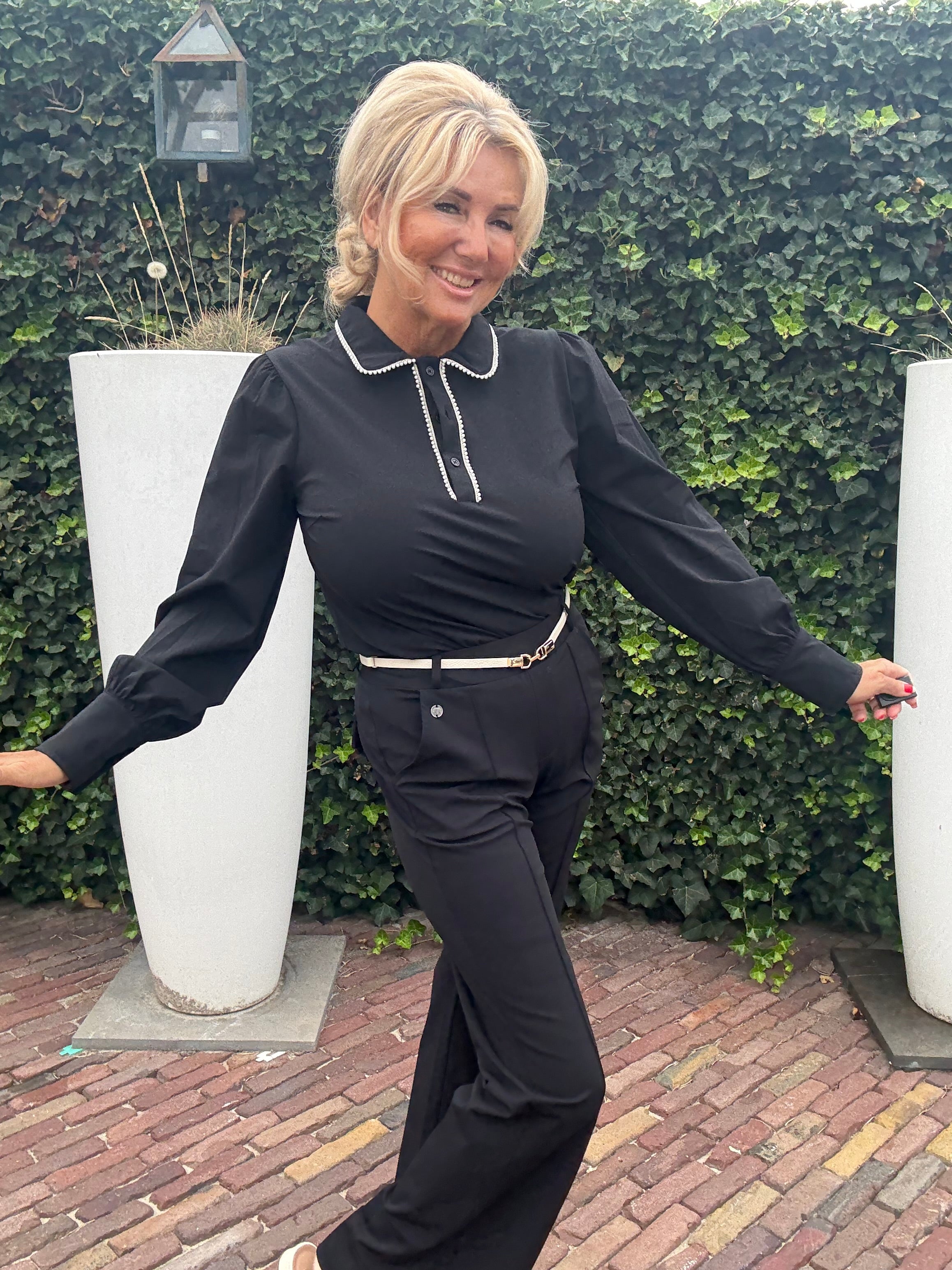 Top Triple Nine with pearls on collar TP6926 Black